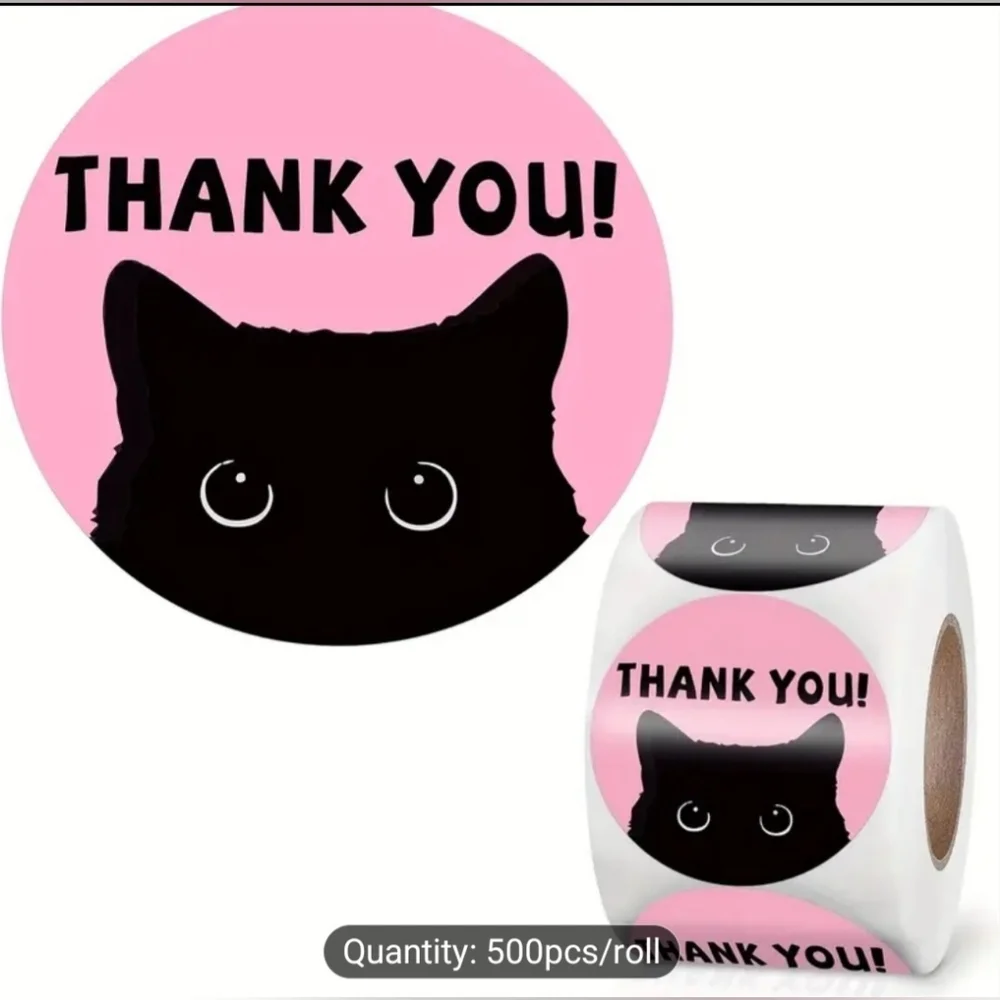 Thank You Black Cat Stickers - Pink and Black. 500 Count 2